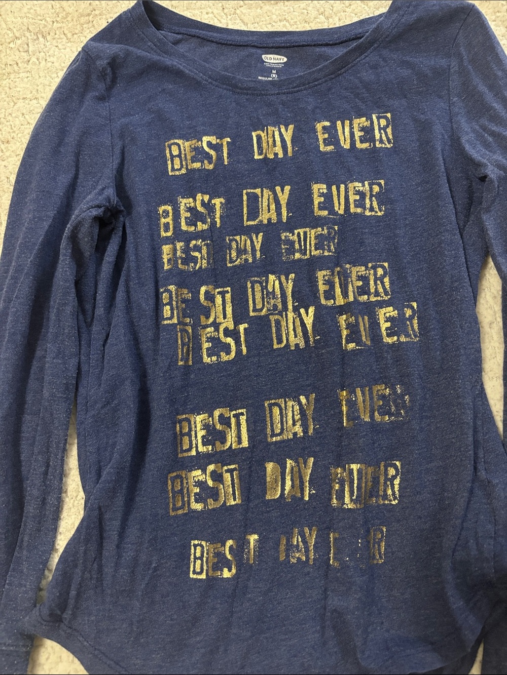 Old Navy Navy Long Sleeve Tee with Gold 'Best Day Ever' Graphic